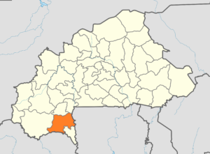 Carte de localisation de la province du Poni au Burkina Faso.