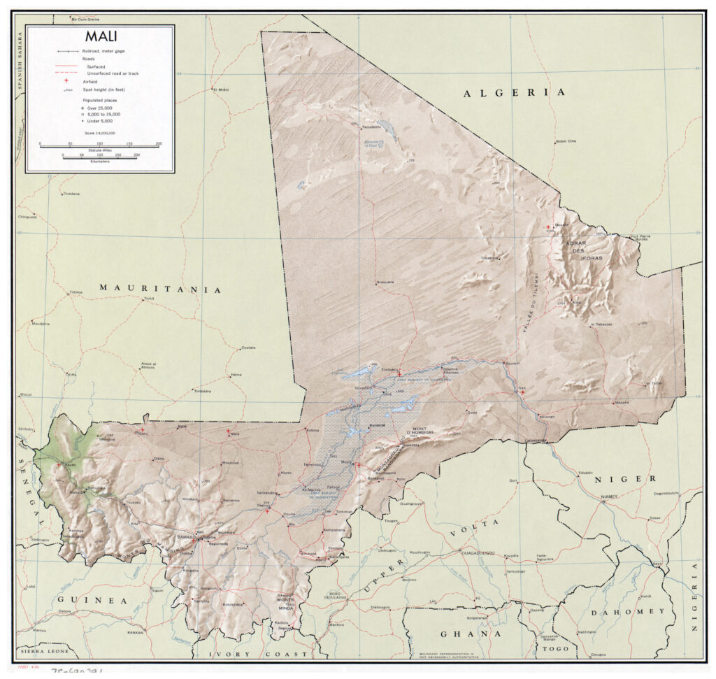 Carte physique du Mali.