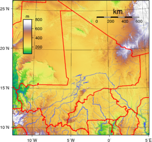 Carte topographique du Mali.