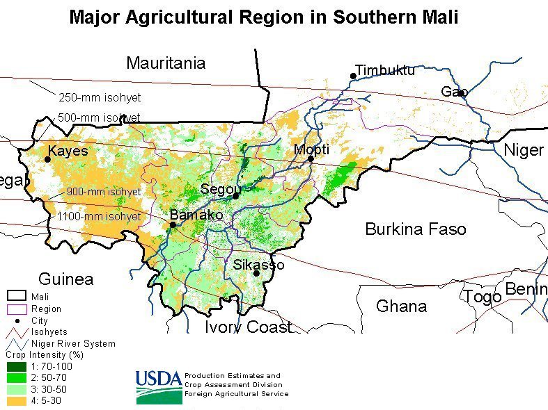 Carte agricole du Mali.