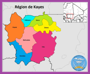 Carte des cercles de la région de Kayes.
