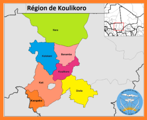 Carte des cercles de la région de Koulikoro.