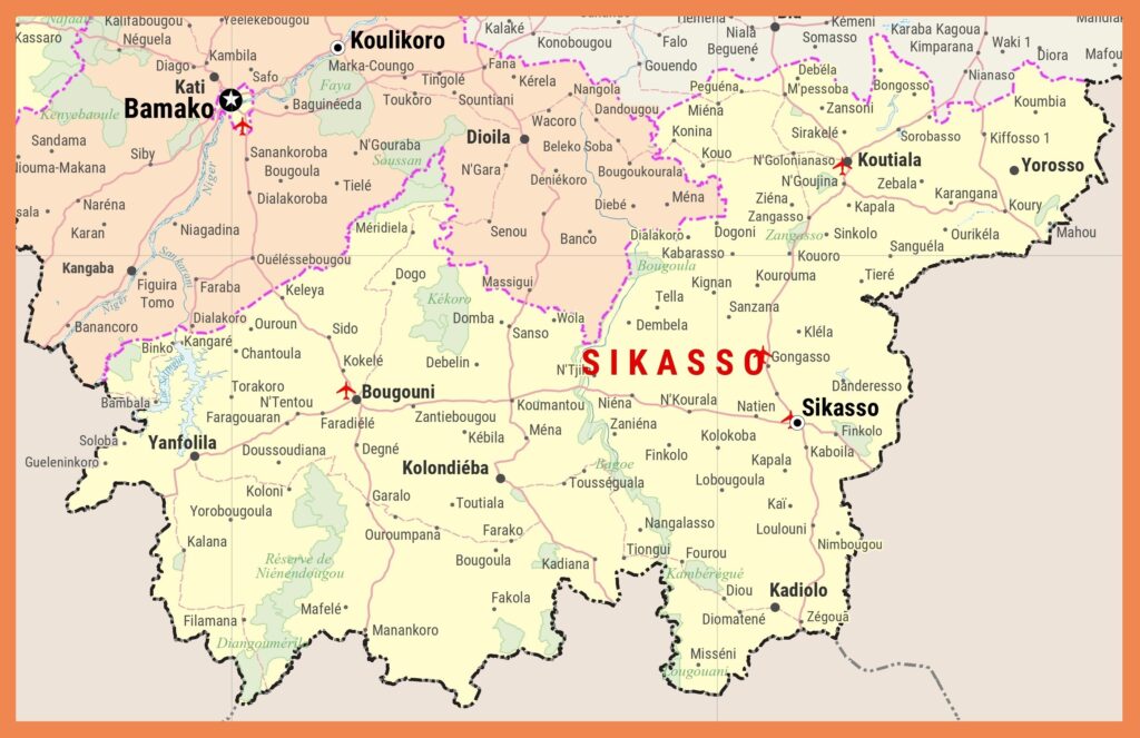 Carte de la région de Sikasso.