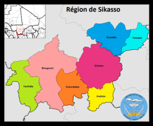 Carte des cercles de la région de Sikasso.
