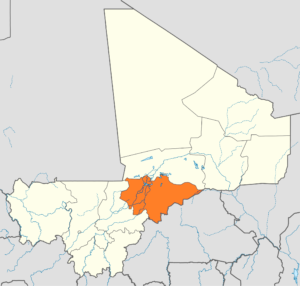 Carte de localisation de la région de Mopti au Mali.
