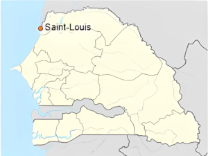 Carte de localisation de la ville de Saint-Louis au Sénégal.