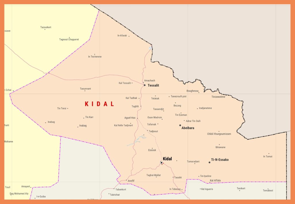 Carte de la région de Kidal.