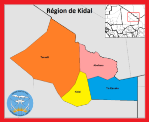 Carte des cercles de la région de Kidal.
