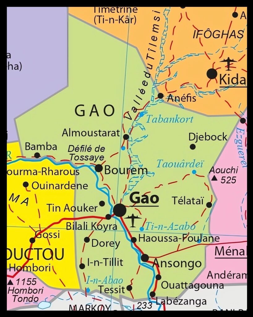 Carte de la région de Gao.