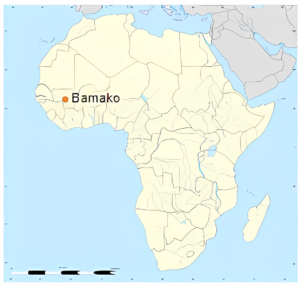 Carte de localisation de Bamako en Afrique.