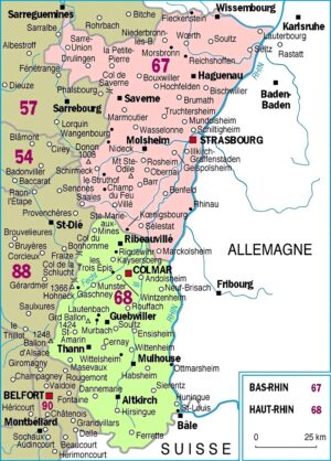 Carte des principales communes d’Alsace