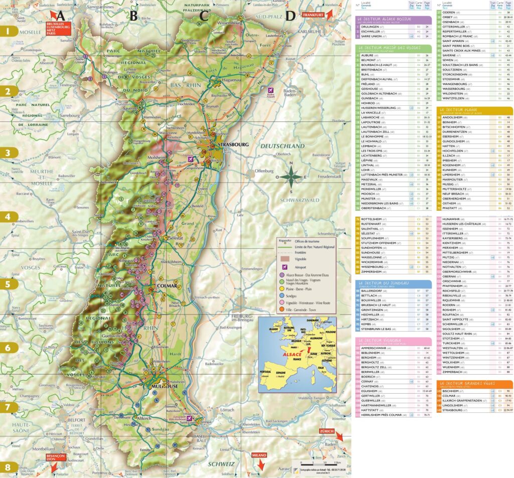 Carte touristique de l'Alsace.