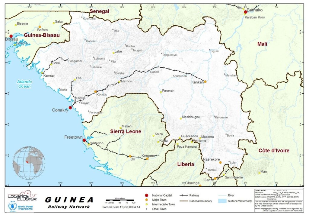Carte des chemins de fer de la Guinée.