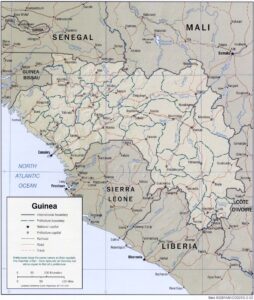 Carte en relief ombré de la Guinée.