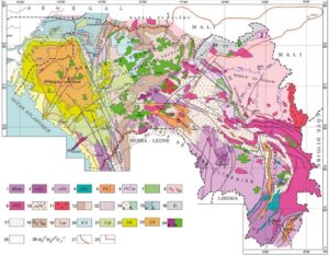 Carte du cadre tectonique de la Guinée.