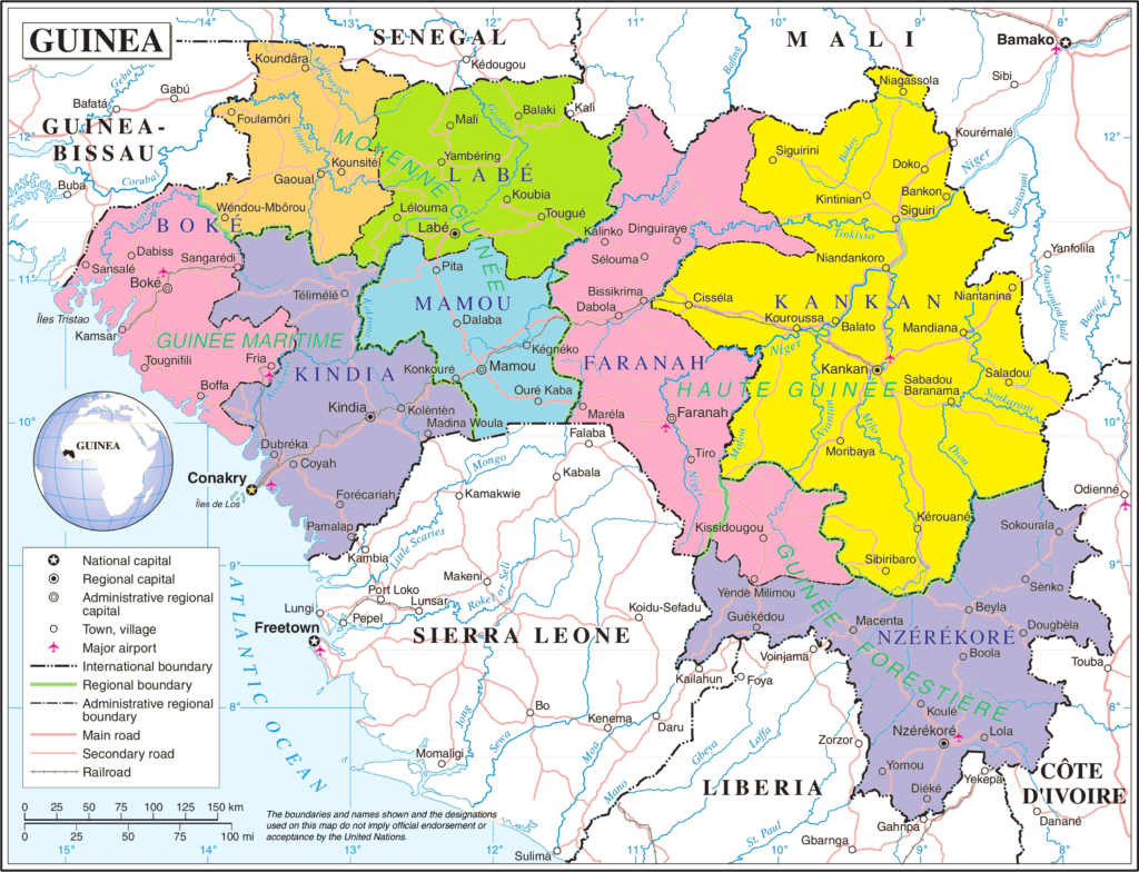 Carte politique de la Guinée.