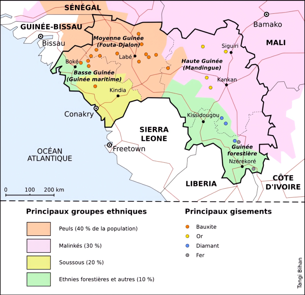 Carte ethnique de la Guinée.