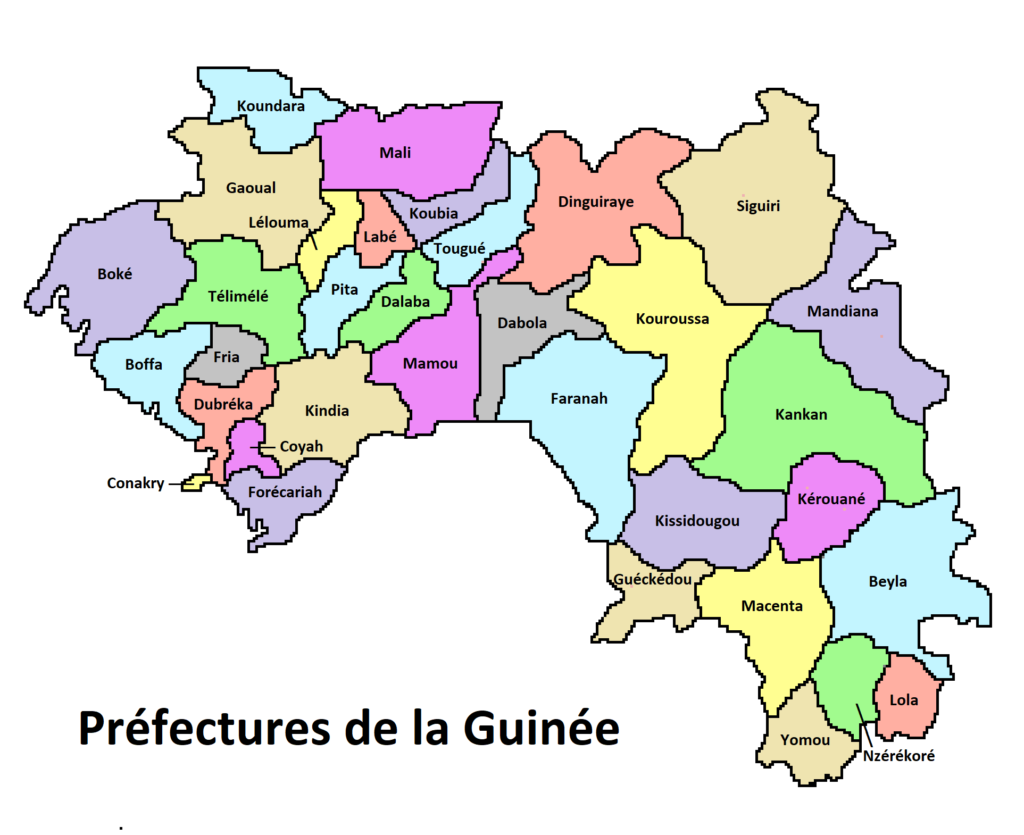 Carte des préfectures de la Guinée.