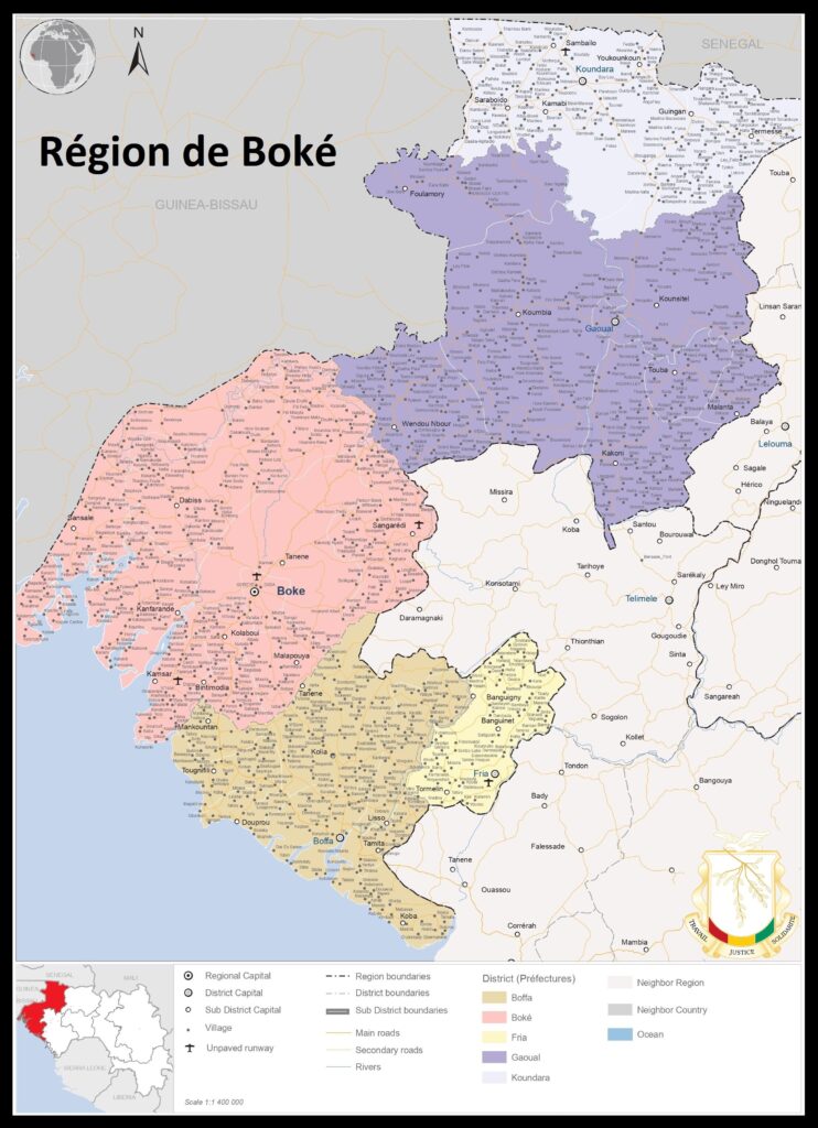 Carte de la région de Boké.