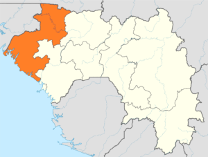 Carte de localisation de la région de Boké en Guinée.