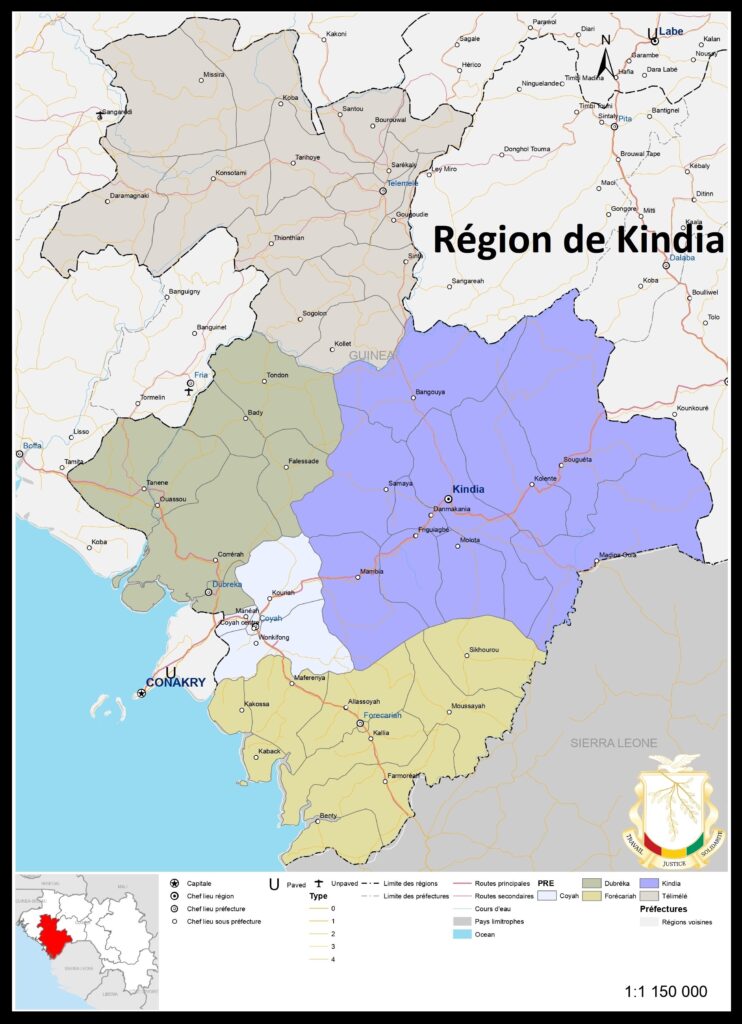 Carte de la région de Kindia.