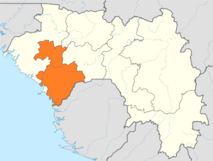 Carte de localisation de la région de Kindia en Guinée.