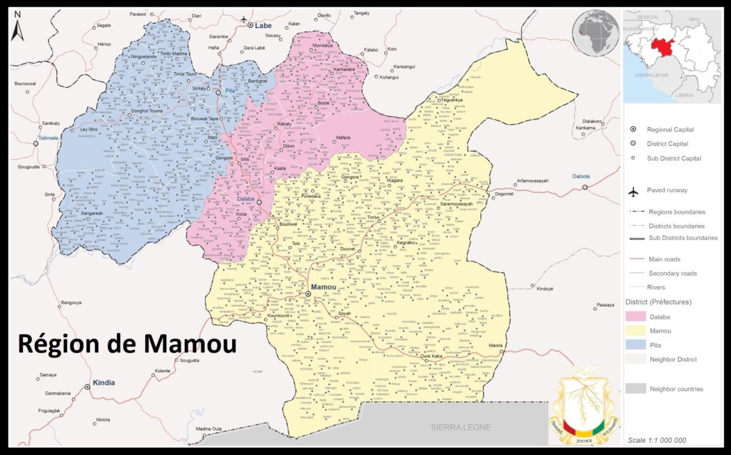 Carte de la région de Mamou.
