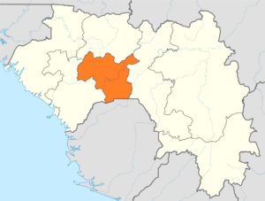 Carte de localisation de la région de Mamou en Guinée.