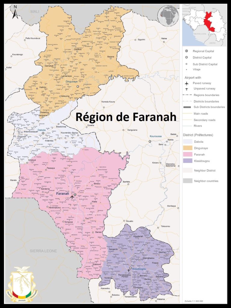 Carte de la région de Faranah.
