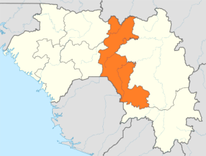 Carte de localisation de la région de Faranah en Guinée.