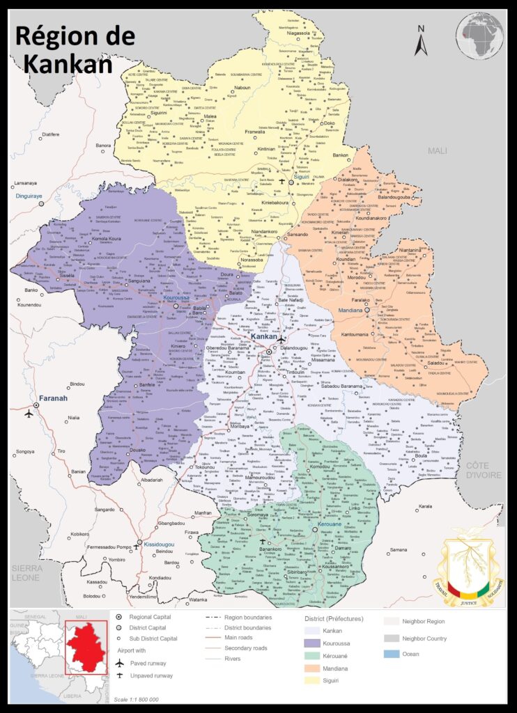 Carte de la région de Kankan.