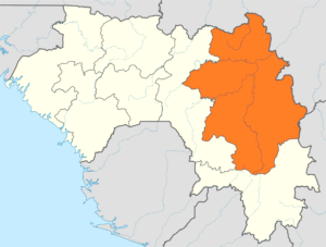 Carte de localisation de la région de Kankan en Guinée.