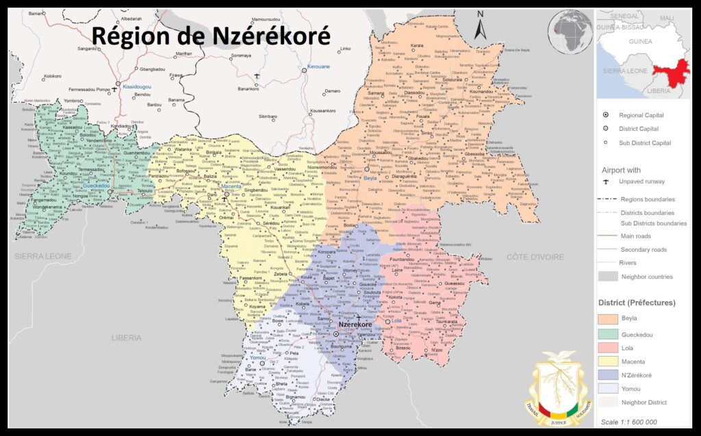 Carte de la région de Nzérékoré.