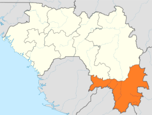 Carte de localisation de la région de Nzérékoré en Guinée.