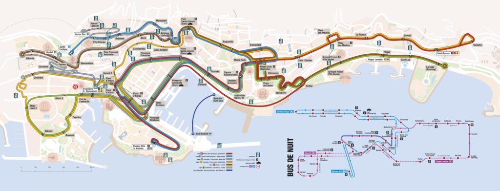 Plan du réseau d'autobus de Monaco.