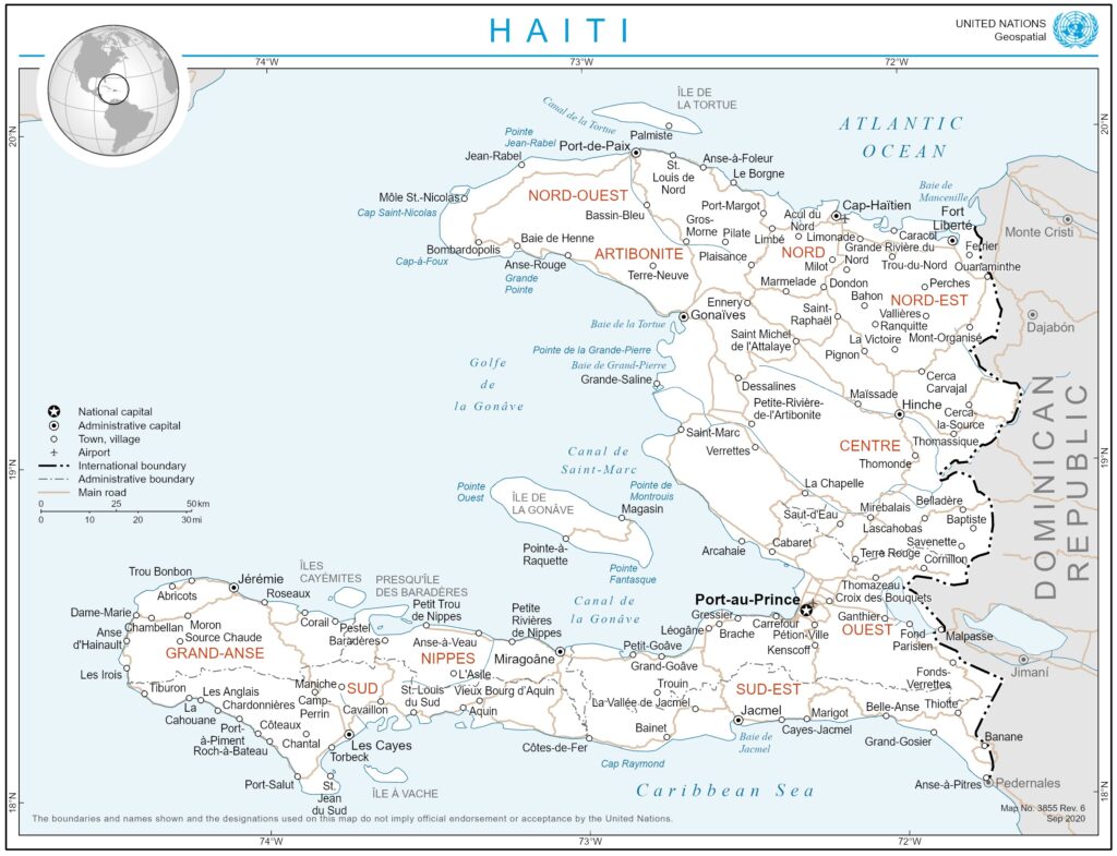 Carte des principales villes d'Haïti.