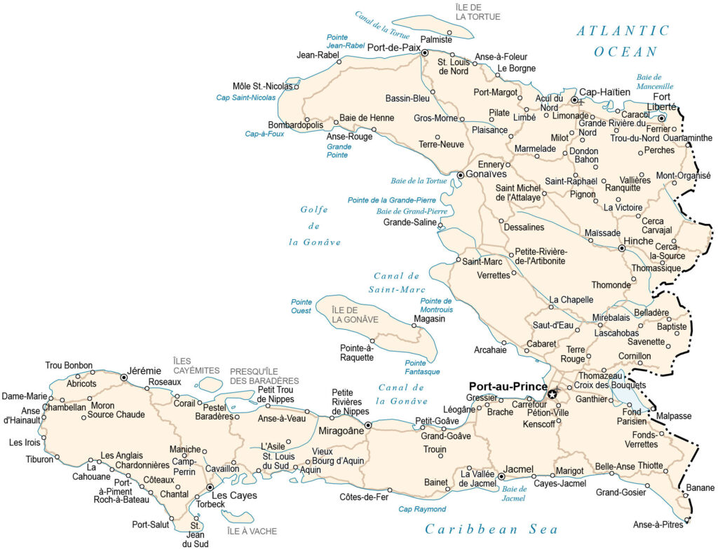 Carte des principales villes d'Haïti.