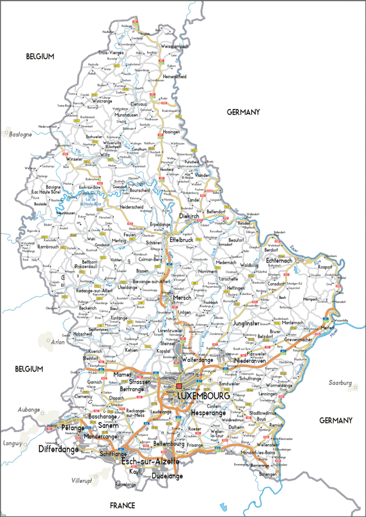 Carte routière du Luxembourg.