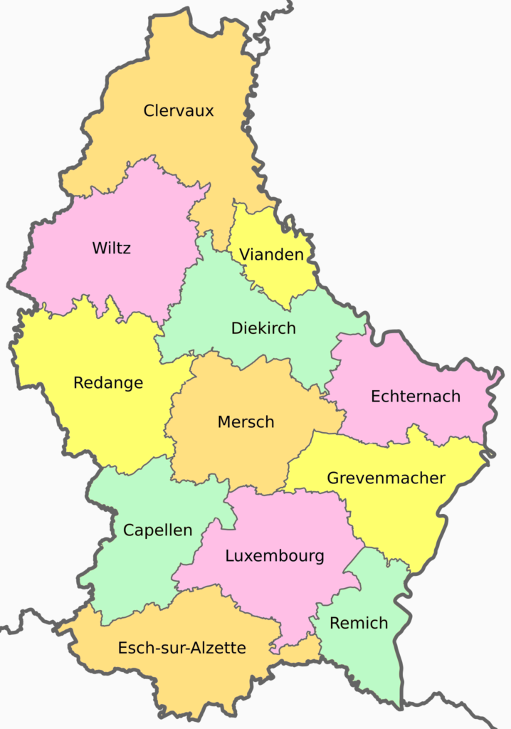 Carte des cantons du Luxembourg.
