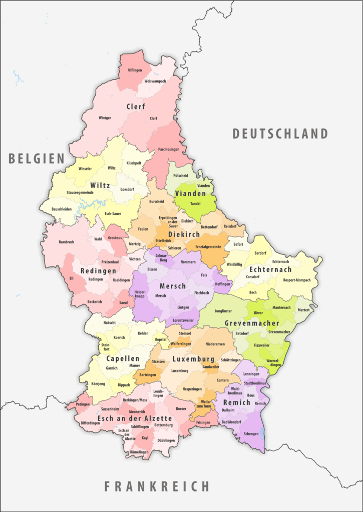 Carte des communes du Luxembourg.
