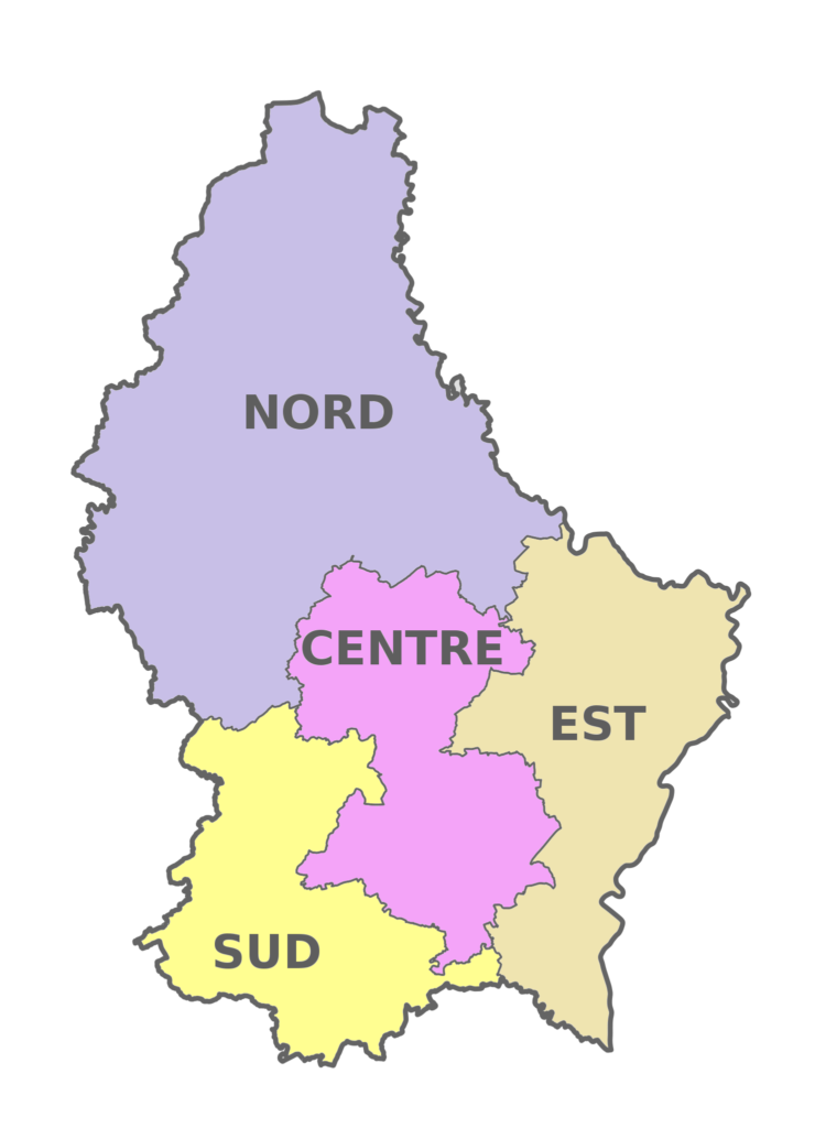 Carte des circonscriptions électorales du Luxembourg.