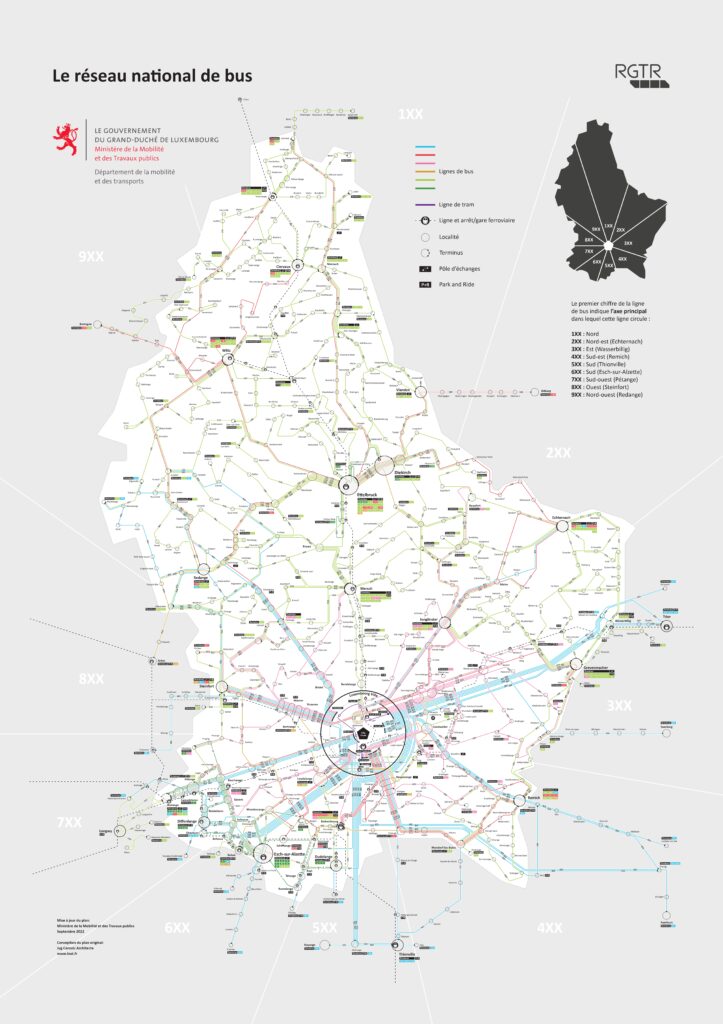 Plan du réseau de bus luxembourgeois.