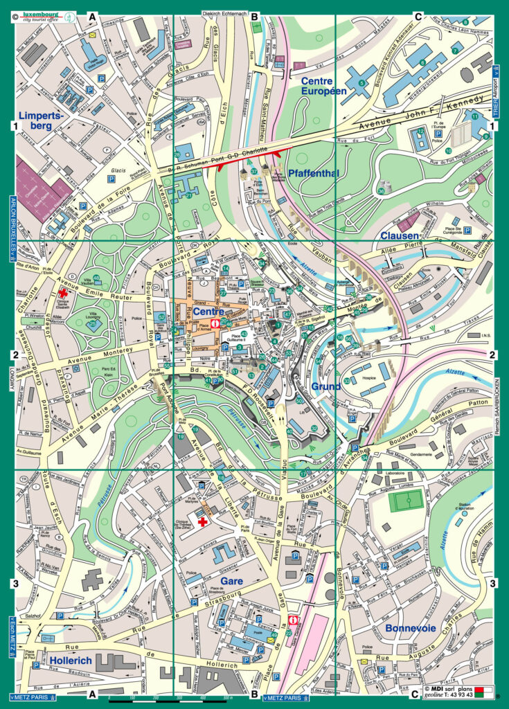 Carte touristique de la ville de Luxembourg.