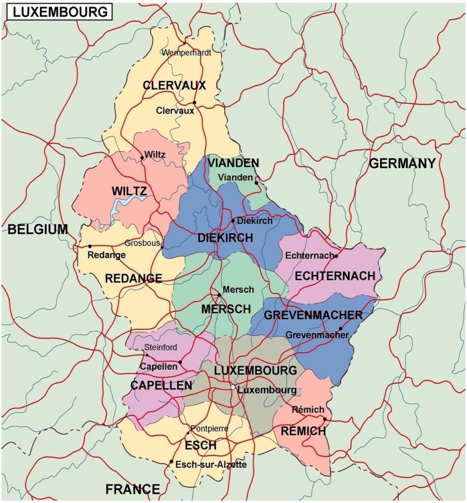 Carte politique du Luxembourg.