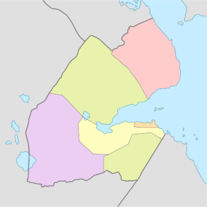 Carte politique vierge colorée de Djibouti.