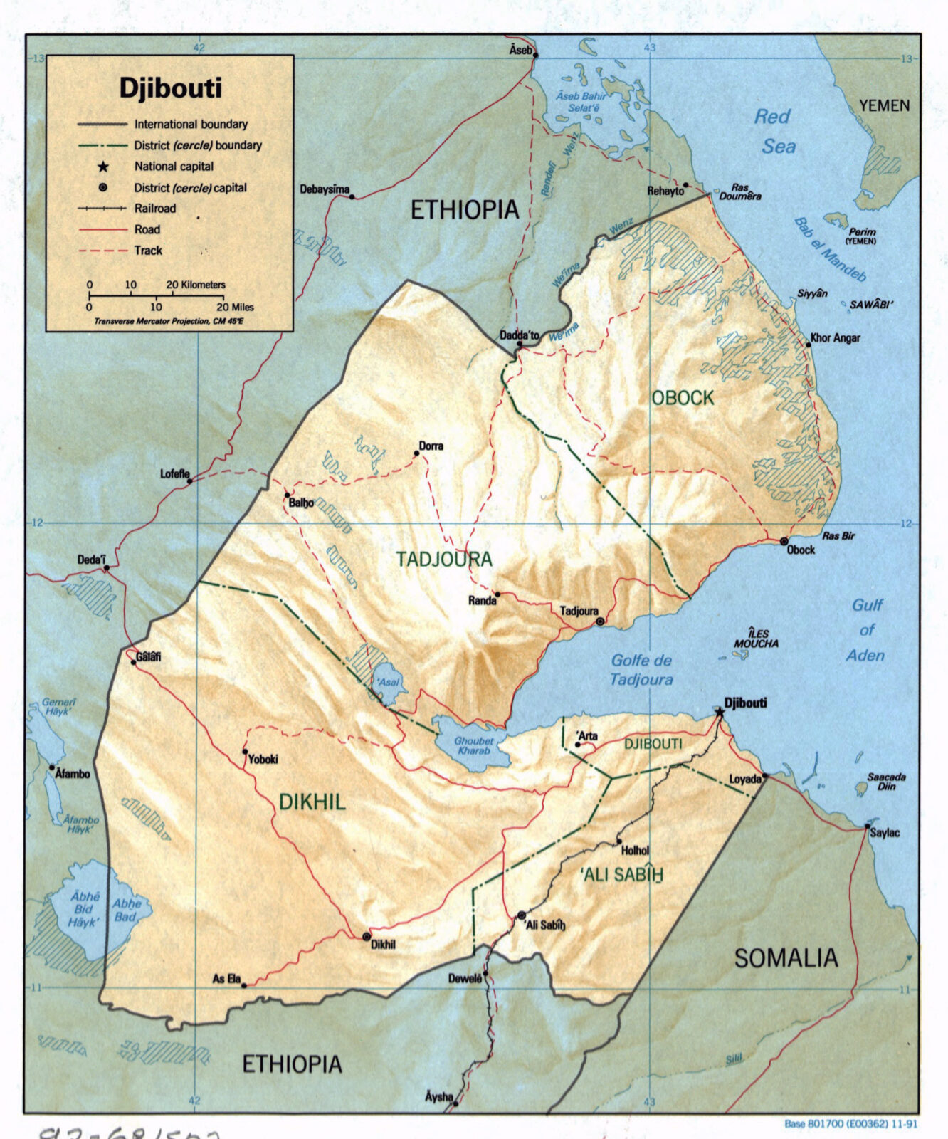 Carte physique de Djibouti