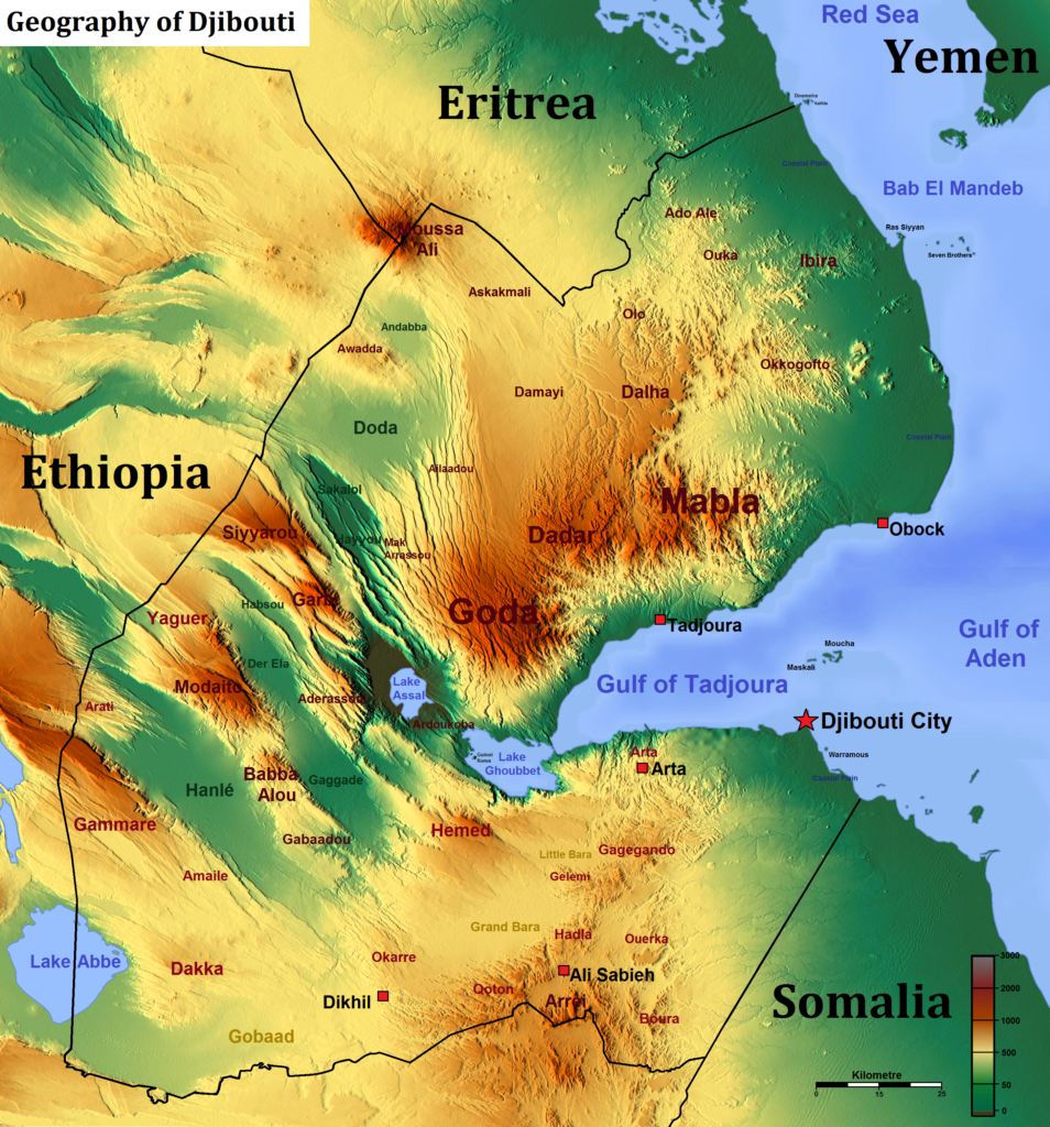 Carte physique de Djibouti