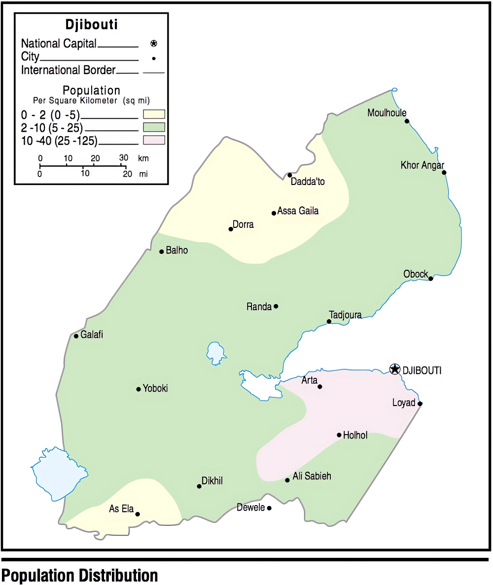 Carte de la densité de population de Djibouti.