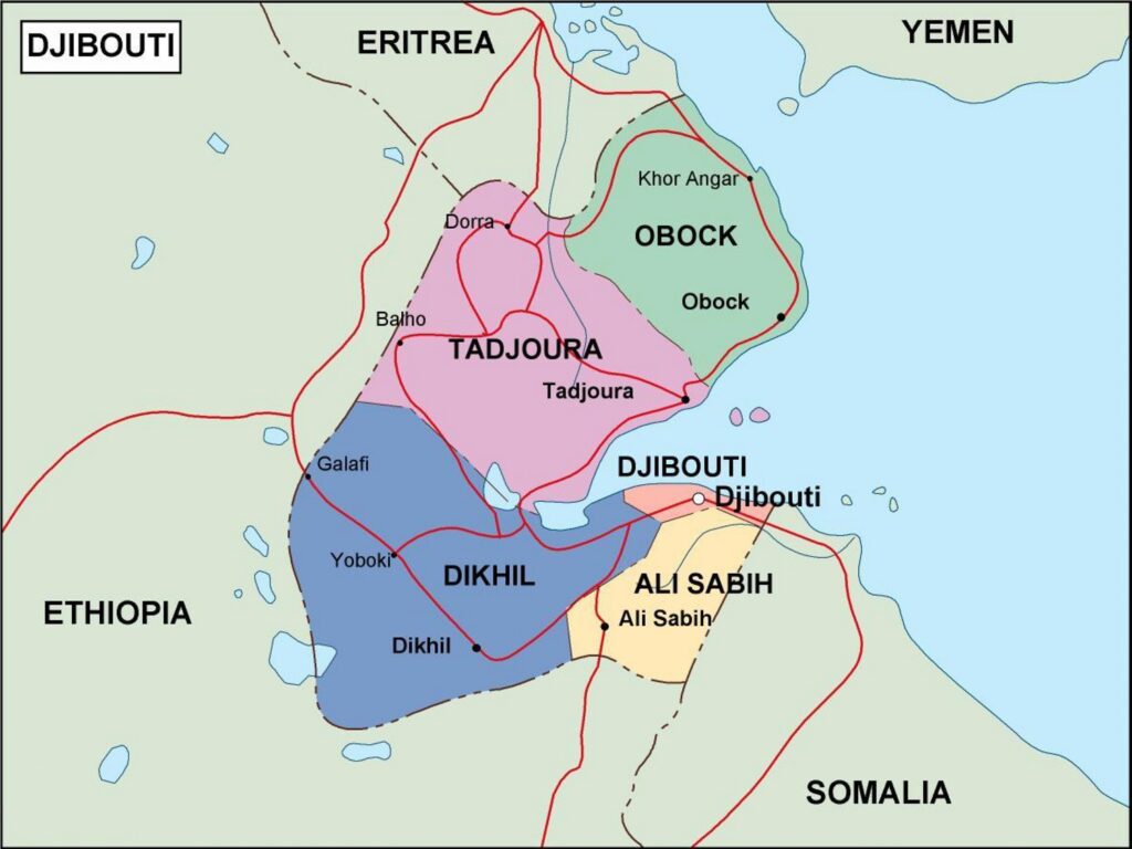 Carte politique de Djibouti.