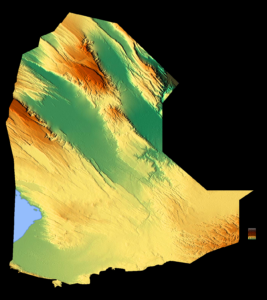 Carte topographique de la région de Dikhil à Djibouti.